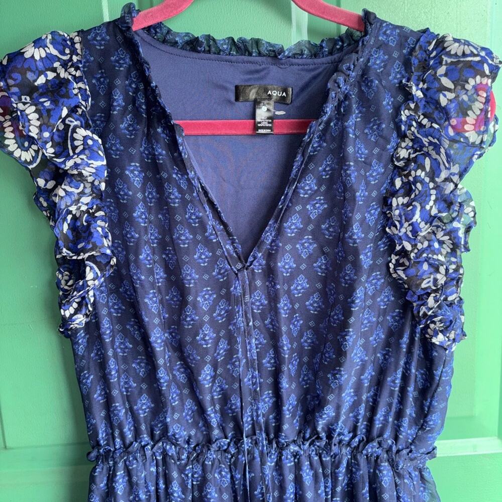 AQUA large Border Print Tassel Tie Midi Dress like new - Picture 8 of 11